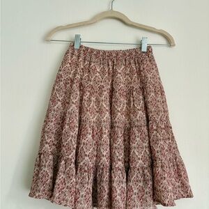 Tiered Mini Floral Skirt in Dusty Rose and Cream
